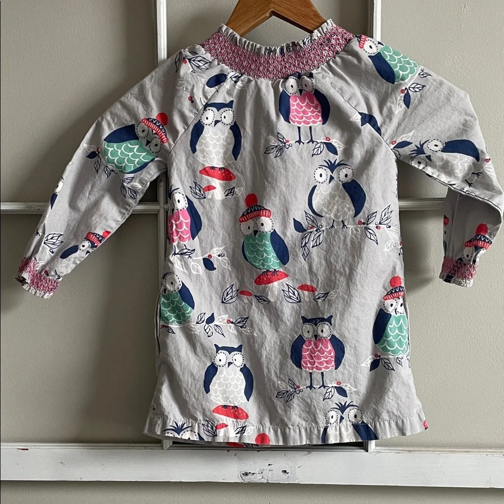 Boden Owl Print Dress - Gray, Pink, Blue